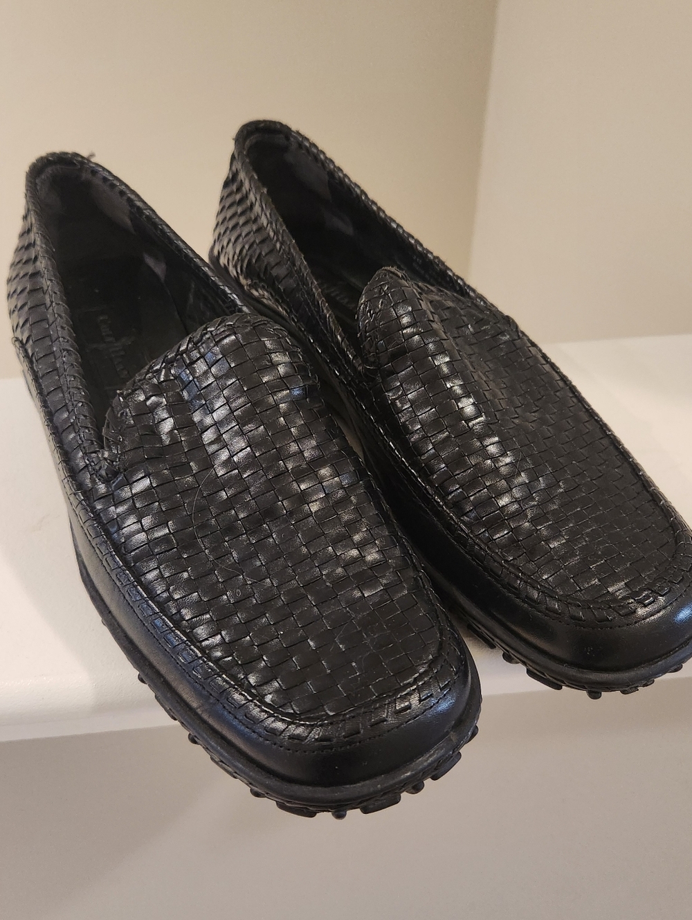 Cole Haan Black Woven Leather Driving Loafers